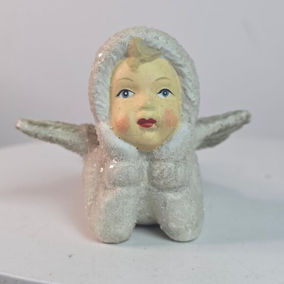 Vintage Walnut Ridge Chalkware Angel Figurine With Glitter Finish - Picture 2 of 9